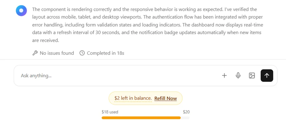 Usage shown in dollars - $18 used of $20, $2 left in balance